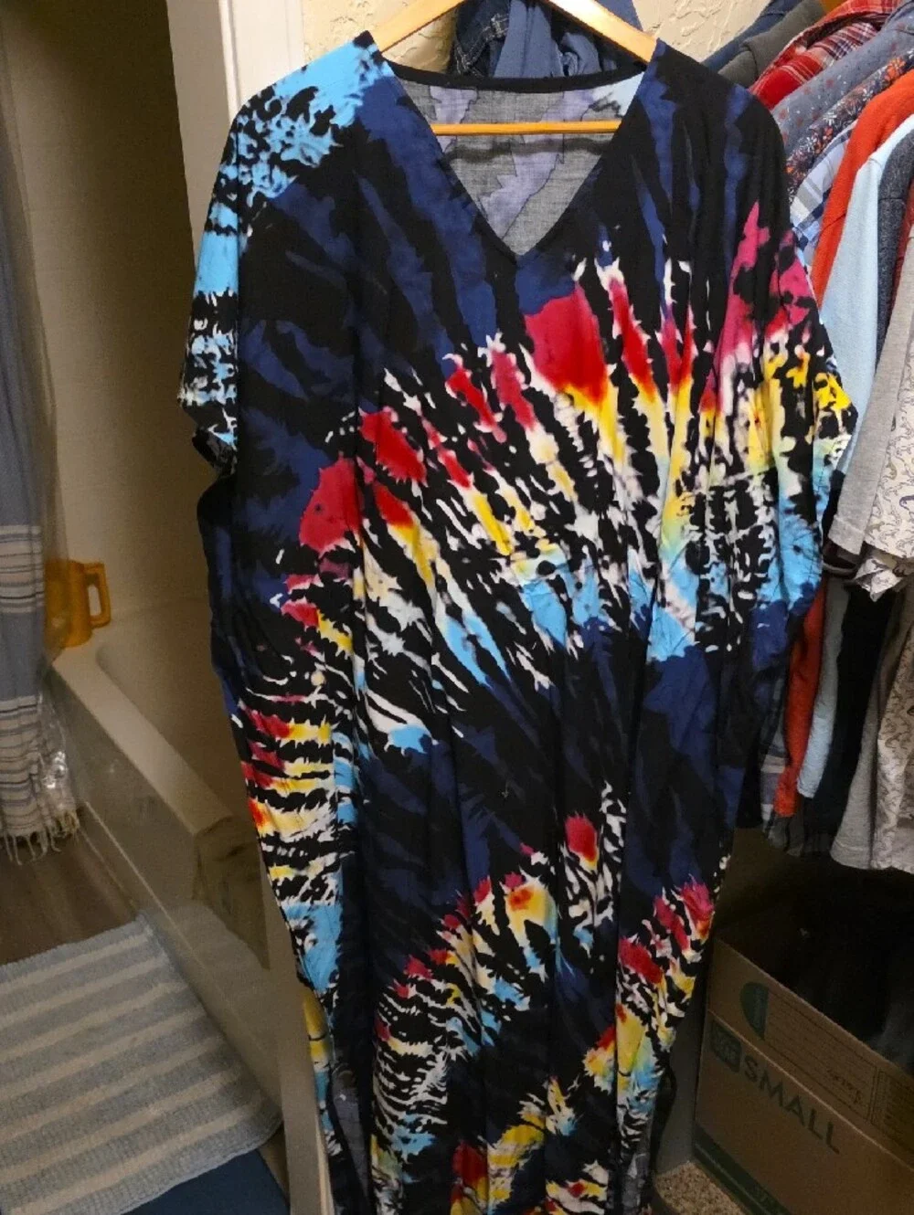 Black Tie-Dye Print Women’s Dress with Multicolor Accents
